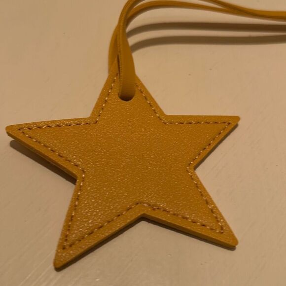Sexy Little Vintage Handmade Leather Star Bag Charm Yellow Celestial Fob Tag - Picture 2 of 6